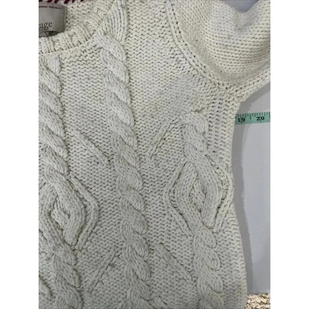 Banana Republic Sweater‎ Women M Cream Heritage Cable Knit Wool Blend Crew Neck